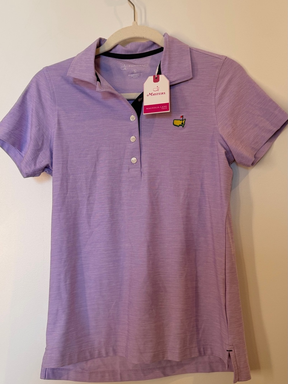 Masters Lavender Button-Down Polo with Embroidered Logo